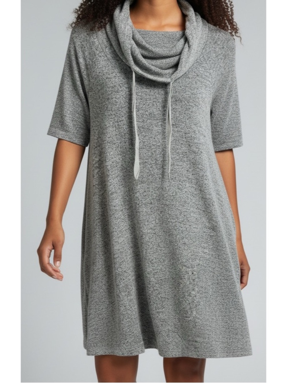 Lou & Grey XS Marled Grey & Black Drawstring Cowl Neck Dress